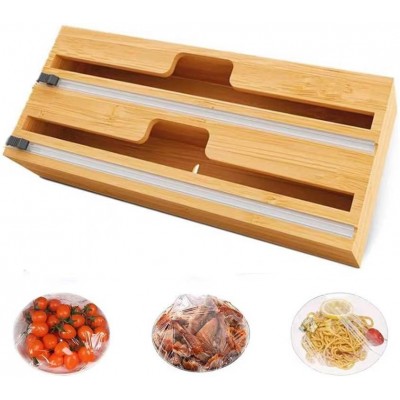 Plastic Wrap Aluminum Foil Paper Bamboo Roll Organizer Holder,2 In 1 Wrap Dispenser With Cutter And Logo For Kitchen Drawer