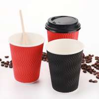 Custom Logo Printed Single Double Ripple Wall Paper Coffee Cup With Sleeve And Lid